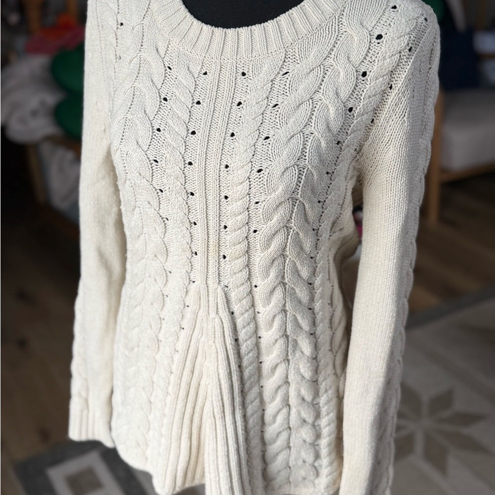 CAbi Women's Cream Cable Knit Sweater